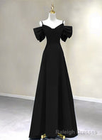 Pretty Black A-line Long Party Dress, Black Floor Length Prom Dress Evening Dress