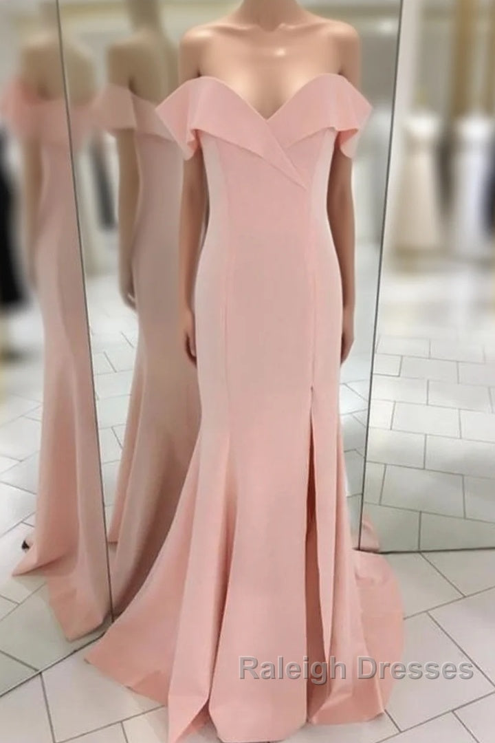 Pretty Blush Pink Mermaid V-Neck Off Shoulder Prom Dress Long