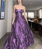 Pretty Forest Green A-Line Prom Dress Long With Silver Beads Sweet Strapless Satin Prom Dress