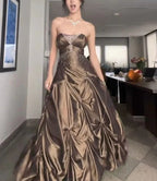 Pretty Forest Green A-Line Prom Dress Long With Silver Beads Sweet Strapless Satin Prom Dress