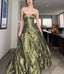 Pretty Forest Green A-Line Prom Dress Long With Silver Beads Sweet Strapless Satin Prom Dress