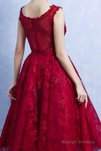 Pretty Handmade Knee Length Dark Red Lace Junior Prom Dresses Beautiful Tulle Dresses