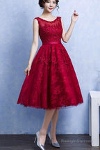 Pretty Handmade Knee Length Dark Red Lace Junior Prom Dresses Beautiful Tulle Dresses