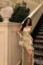 Pretty High Low Spaghetti Straps Ruffles Prom Dresses Birthday Outfits