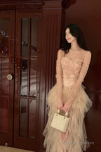 Pretty High Low Spaghetti Straps Tulle Pink Floral Ankle Length Evening Dress Prom Dresses