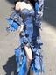 Pretty Sheath Irregular Ruffled Spaghetti Straps Women Blue Long Birthday Prom Dress