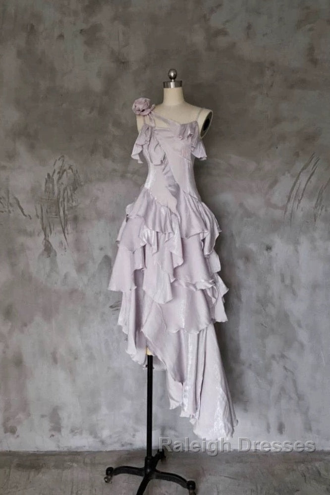 Pretty Irregular Ruffled Suspender Prom Dresses With Detachable Rose Long Birthday Dress For Women Secondary image