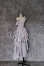 Pretty Irregular Ruffled Suspender Prom Dresses With Detachable Rose Long Birthday Dress For Women