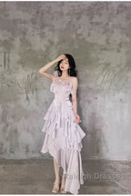 Pretty Irregular Ruffled Suspender Prom Dresses With Detachable Rose Long Birthday Dress For Women