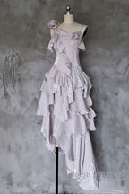 Pretty Irregular Ruffled Suspender Prom Dresses With Detachable Rose Long Birthday Dress For Women