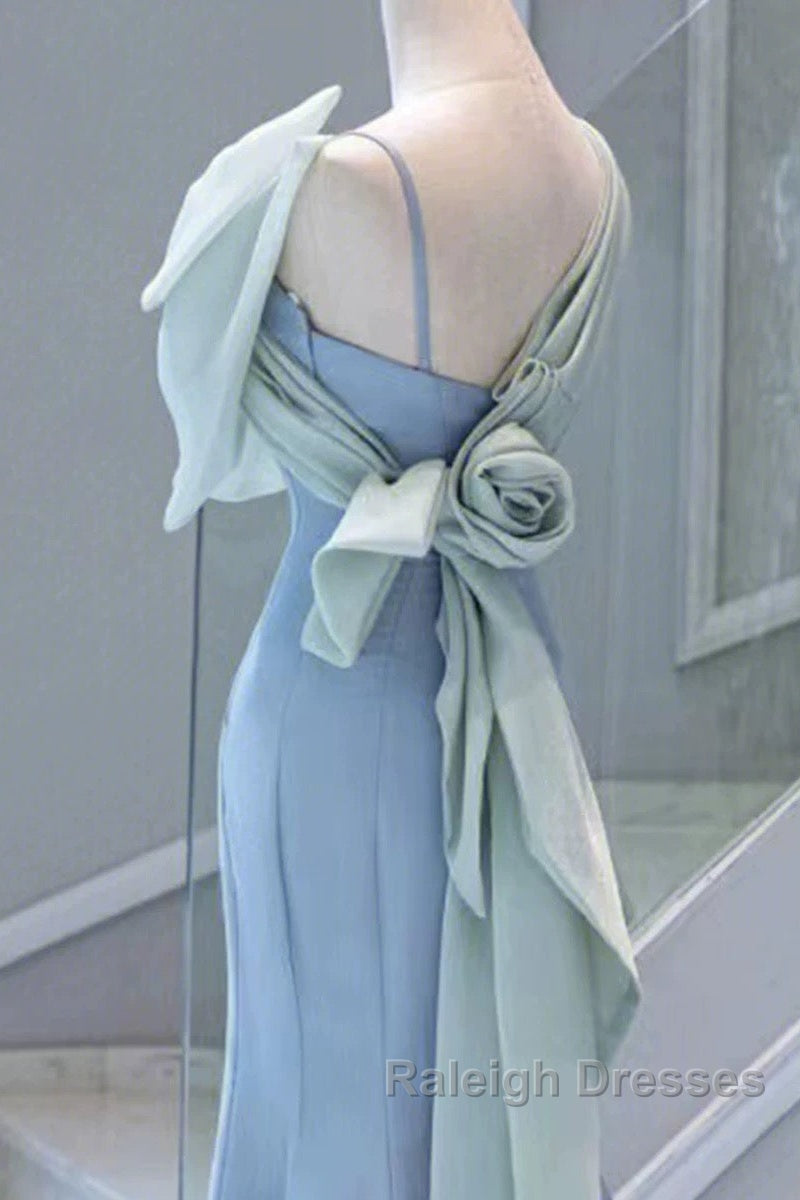 Pretty Mermaid Blue Satin Long Evening Dress Prom Dresses Secondary image