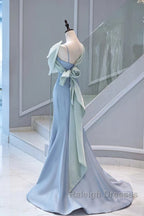 Pretty Mermaid Blue Satin Long Evening Dress Prom Dresses