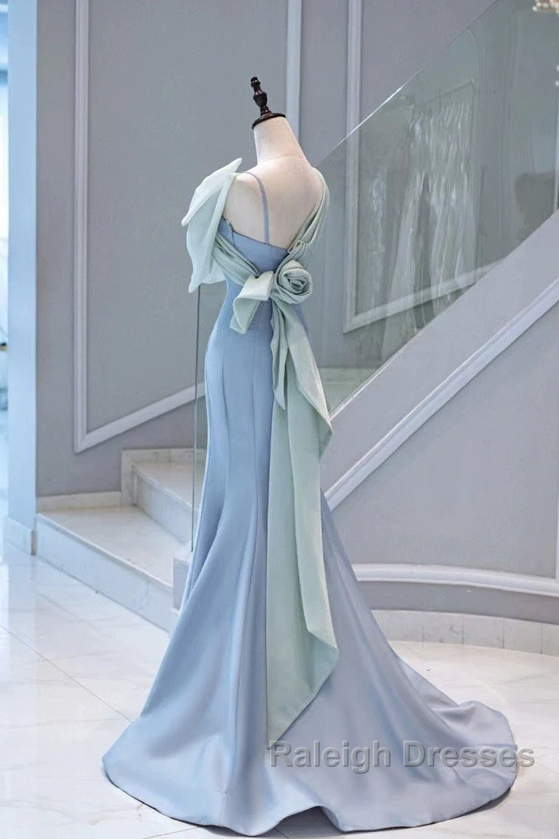 Pretty Mermaid Blue Satin Long Evening Dress Prom Dresses
