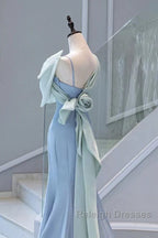 Pretty Mermaid Blue Satin Long Evening Dress Prom Dresses