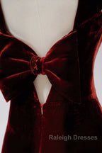 Pretty Mermaid Burgundy Velvet Slit Prom Dresses