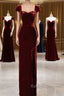 Pretty Mermaid Burgundy Velvet Slit Evening Dress Prom Dresses