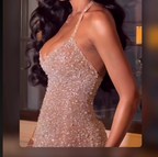 Pretty Mermaid Halter Neckline Long Sequin Champagne Prom Dress Prom Dresses