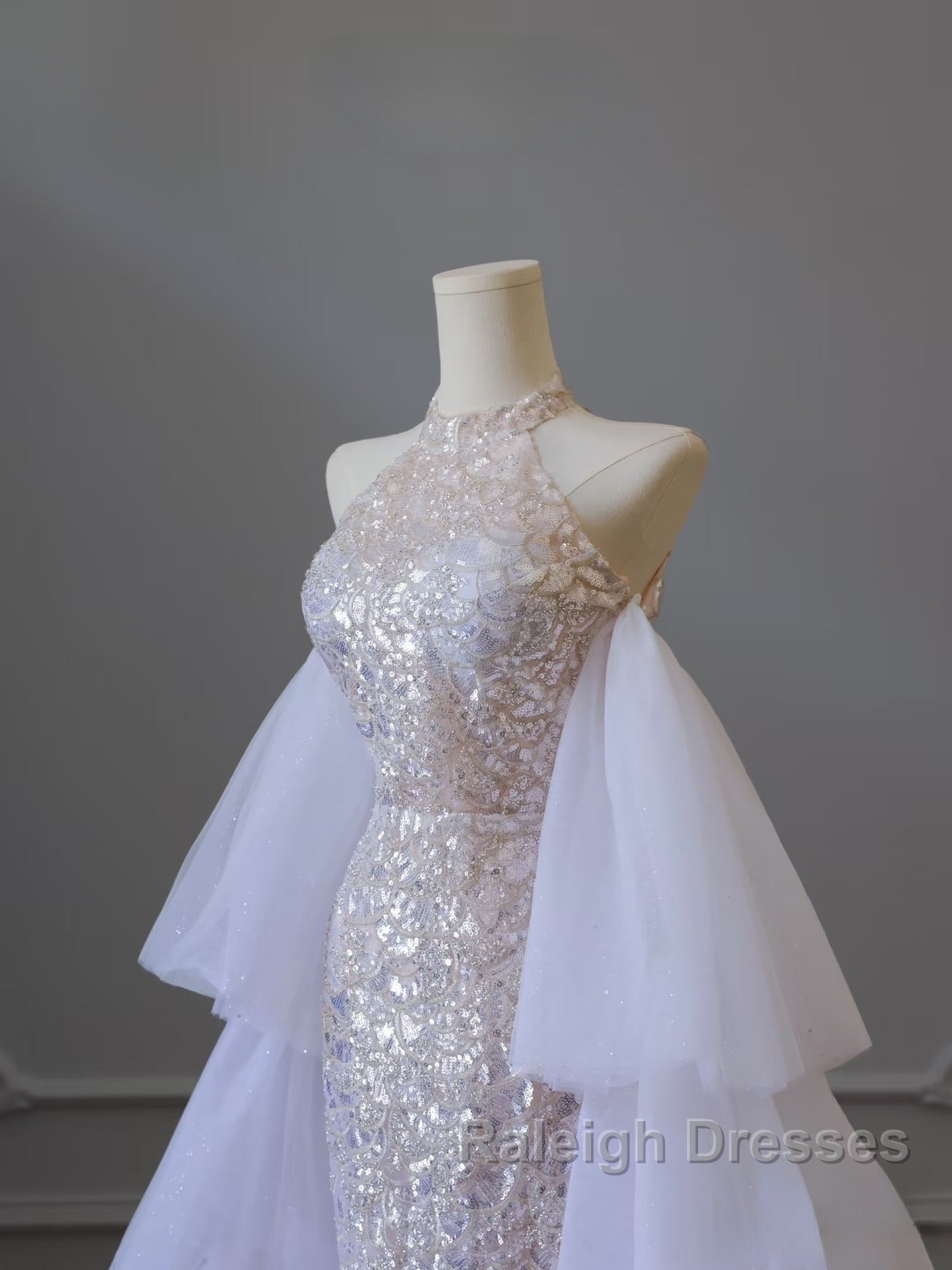 Pretty Mermaid High Neckline Sequin Beads Prom Dress Long Prom Dresses