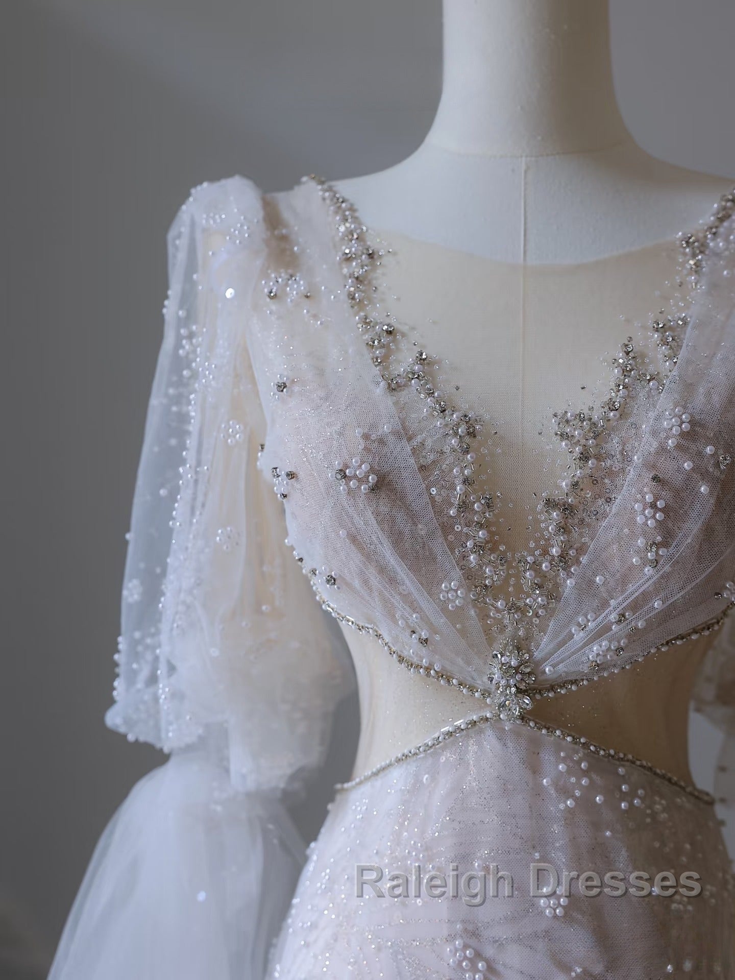 Pretty Mermaid Long Sleeves Pink Prom Dresses Evening Gowns