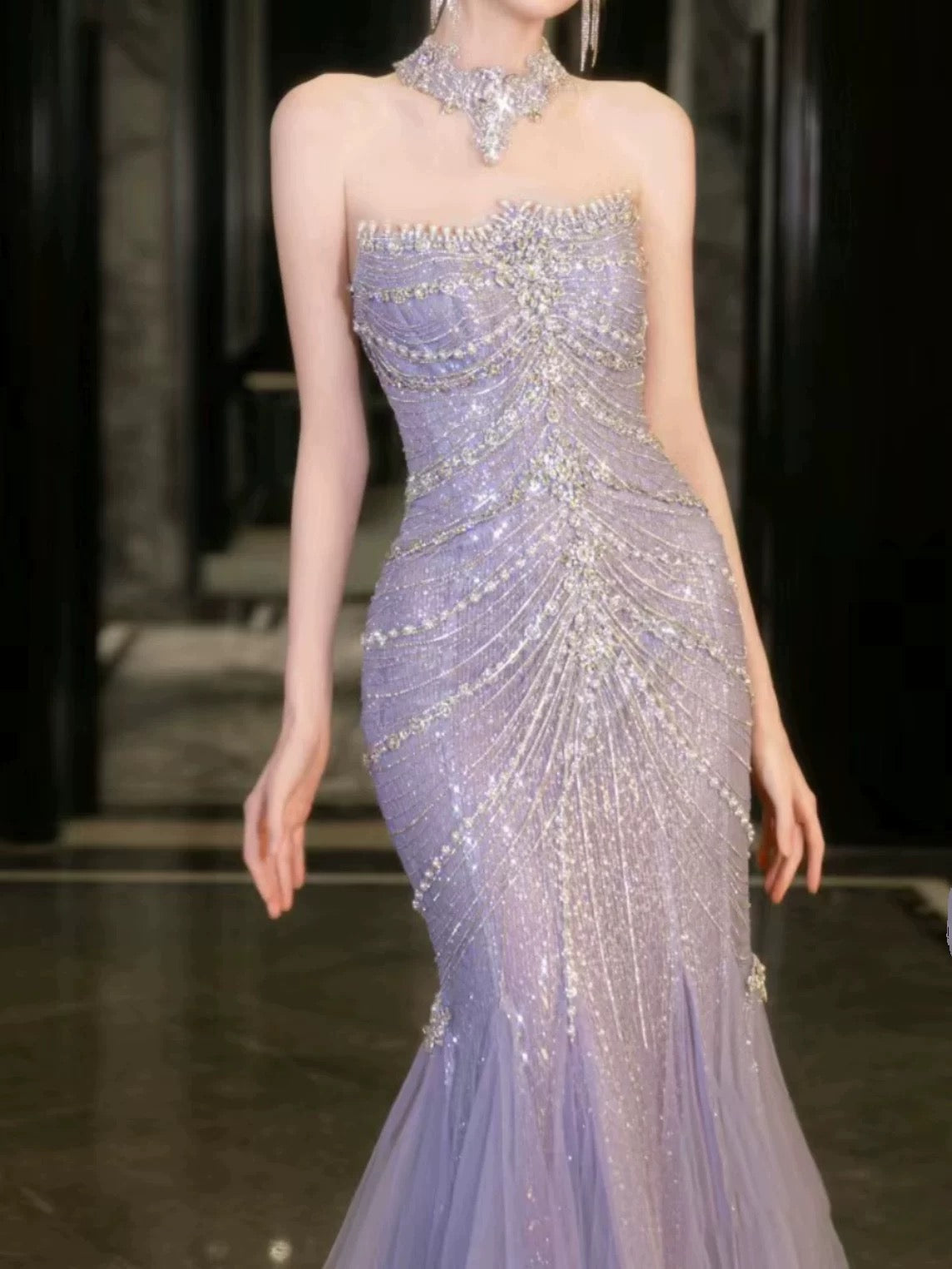 Pretty Mermaid Off The Shoulder Blue Tulle Silver Beads Prom Dress Long Prom Dresses