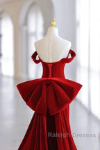 Pretty Mermaid Off The Shoulder Burgundy Satin Long Evening Dress Prom Dresses