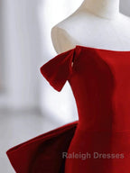 Pretty Mermaid Off The Shoulder Burgundy Satin Long Prom Dresses