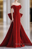 Pretty Mermaid Off The Shoulder Burgundy Satin Long Evening Dress Prom Dresses