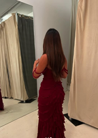 Pretty Mermaid Off The Shoulder Burgundy Slit Prom Dress Long Prom Dresses