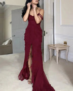 Pretty Mermaid Off The Shoulder Burgundy Slit Prom Dress Long Prom Dresses