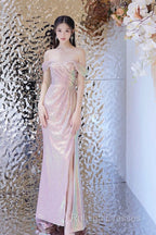 Pretty Mermaid Off The Shoulder Pink Sequin Long Prom Dresses