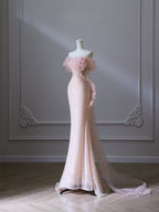 Pretty Mermaid Off The Shoulder Pink Sequin Prom Dress Long Prom Gown