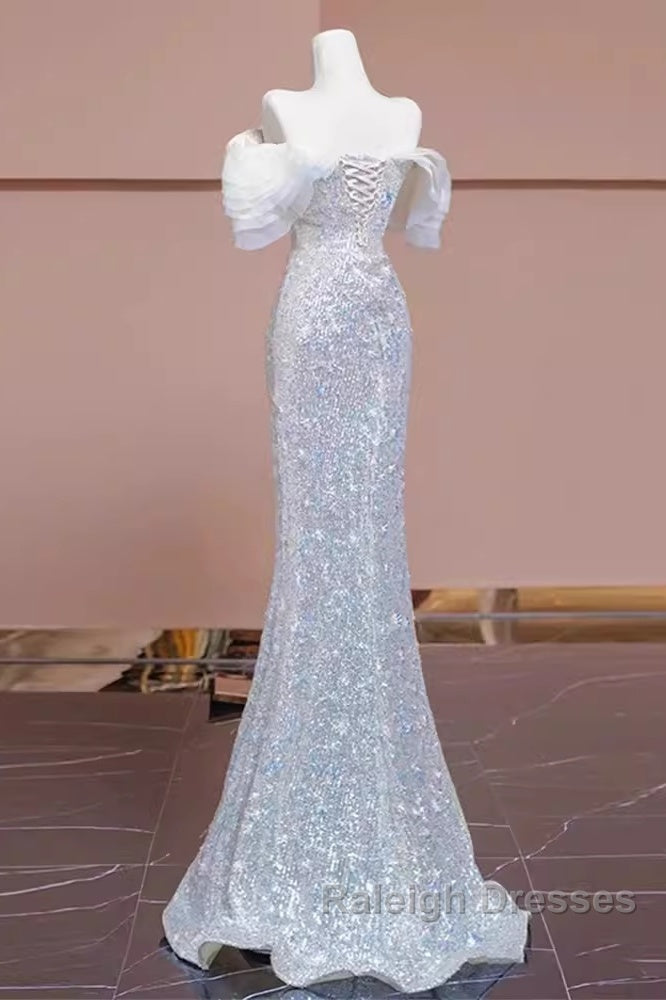 Pretty Mermaid Off The Shoulder Sequin Long Evening Party Dress Prom Dresses Secondary image