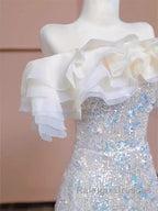 Pretty Mermaid Off The Shoulder Sequin Long Prom Dresses