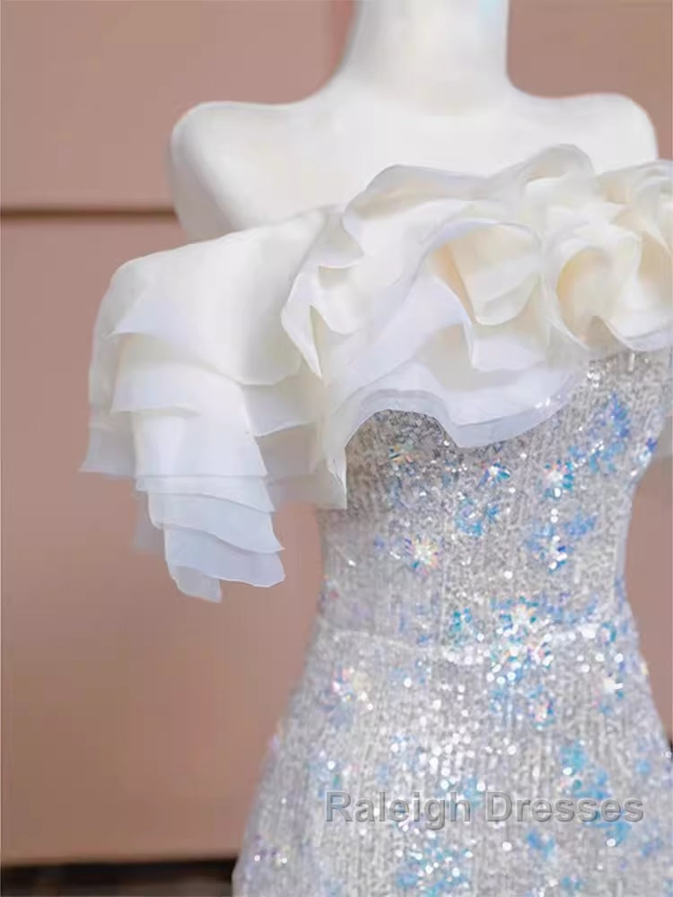Pretty Mermaid Off The Shoulder Sequin Long Prom Dresses