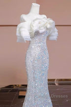 Pretty Mermaid Off The Shoulder Sequin Long Evening Party Dress Prom Dresses