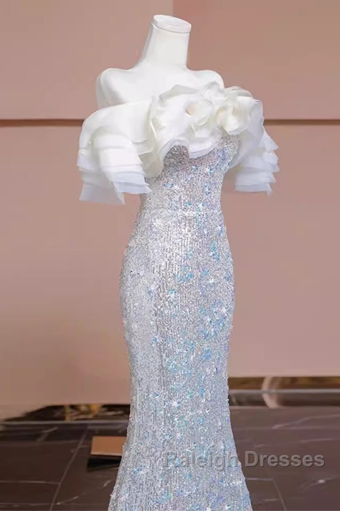 Pretty Mermaid Off The Shoulder Sequin Long Evening Party Dress Prom Dresses