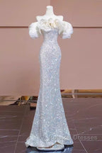 Pretty Mermaid Off The Shoulder Sequin Long Evening Party Dress Prom Dresses