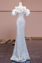 Pretty Mermaid Off The Shoulder Sequin Long Prom Dresses