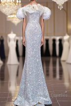 Pretty Mermaid Off The Shoulder Sequin Long Prom Dresses