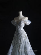 Pretty Mermaid Off The Shoulder Silver Beads Long Prom Dresses Formal Evening Dress