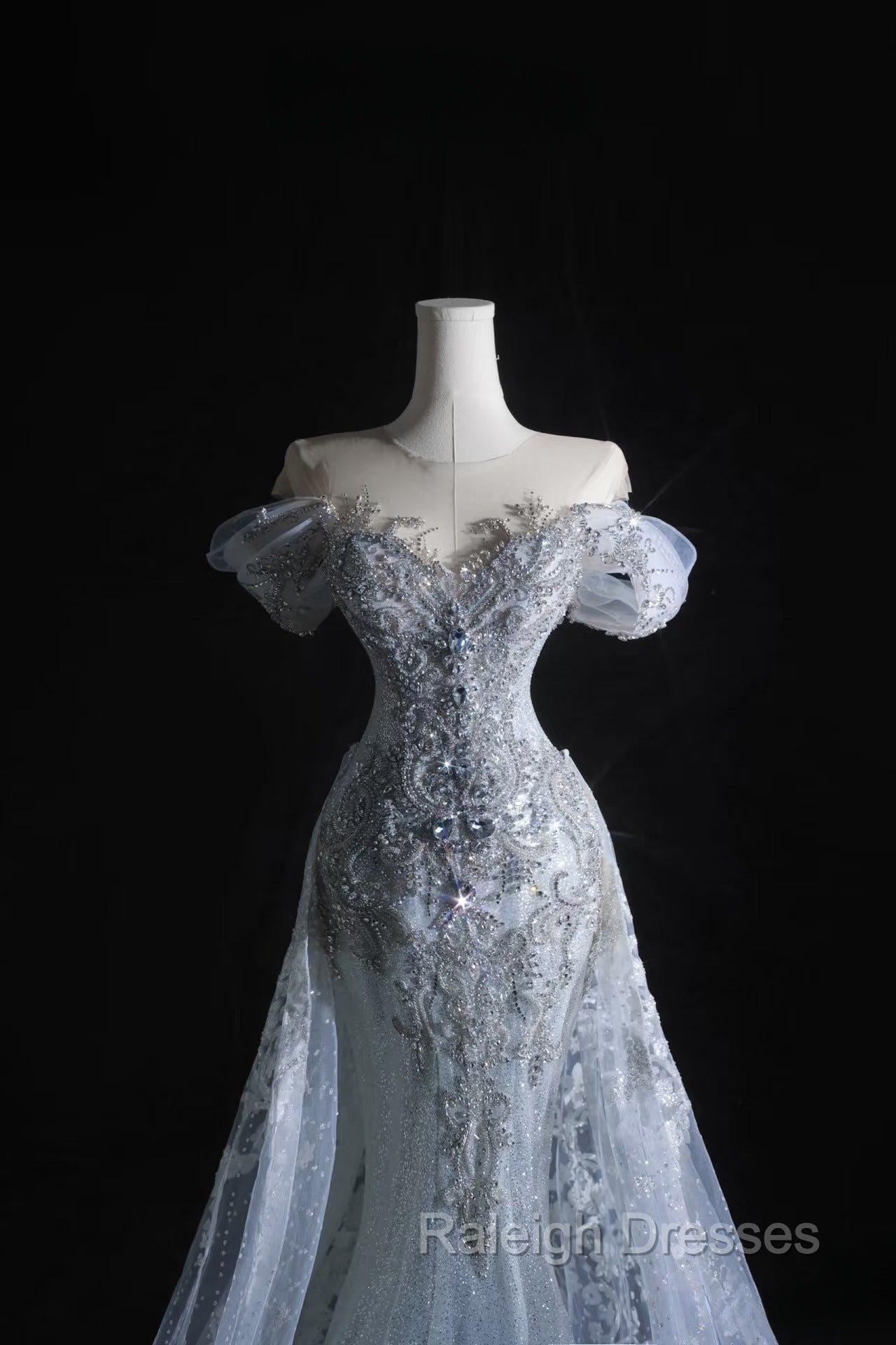 Pretty Mermaid Off The Shoulder Silver Beads Long Prom Dresses Formal Evening Dress