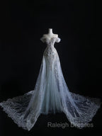 Pretty Mermaid Off The Shoulder Silver Beads Long Prom Dresses Formal Evening Dress