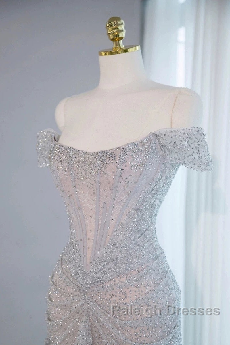 Pretty Mermaid Off The Shoulder Silver Sequin Evening Dress Prom Dresses Secondary image
