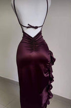 Pretty Mermaid Spaghetti Straps Burgundy Backless Prom Dress Prom Dresses