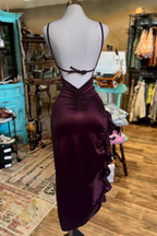 Pretty Mermaid Spaghetti Straps Burgundy Backless Prom Dress Prom Dresses