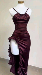 Pretty Mermaid Spaghetti Straps Burgundy Backless Prom Dress Prom Dresses