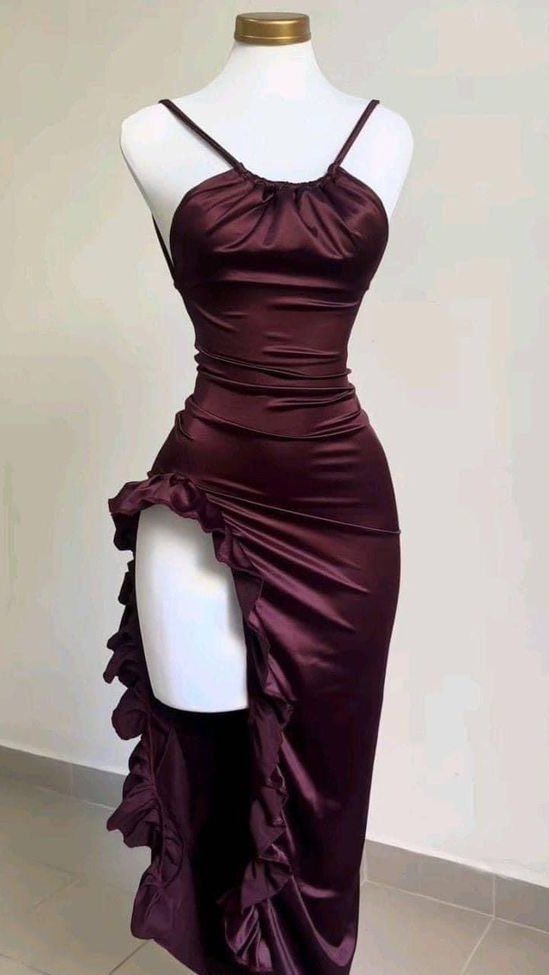 Pretty Mermaid Spaghetti Straps Burgundy Backless Prom Dress Prom Dresses
