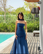 Pretty Mermaid Spaghetti Straps Floor Length Navy Blue Prom Dresses Prom Dresses Prom Dresses With Ribbon