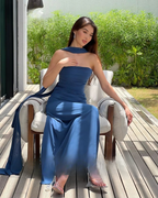 Pretty Mermaid Spaghetti Straps Floor Length Navy Blue Prom Dresses Prom Dresses Prom Dresses With Ribbon