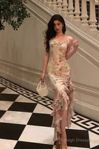 Pretty Mermaid Spaghetti Straps Pink Floral Date Night Dress Prom Dresses Birthday Party Outfit